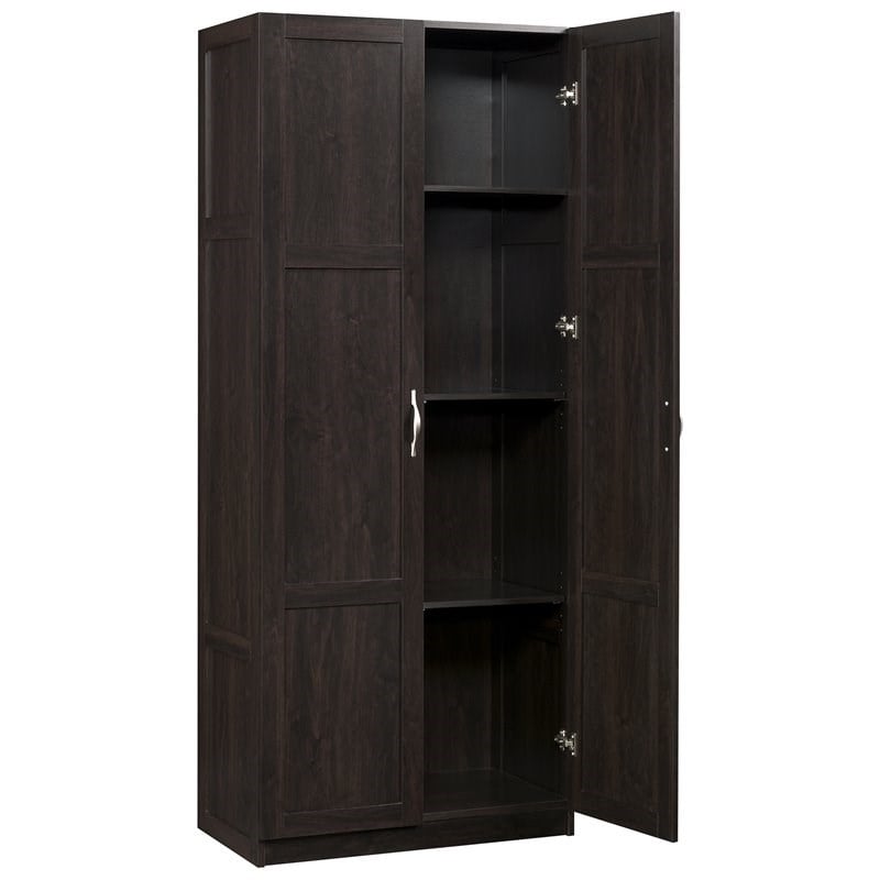 Pemberly Row Engineered Wood 4-Shelf Storage Cabinet in Cinnamon Cherry