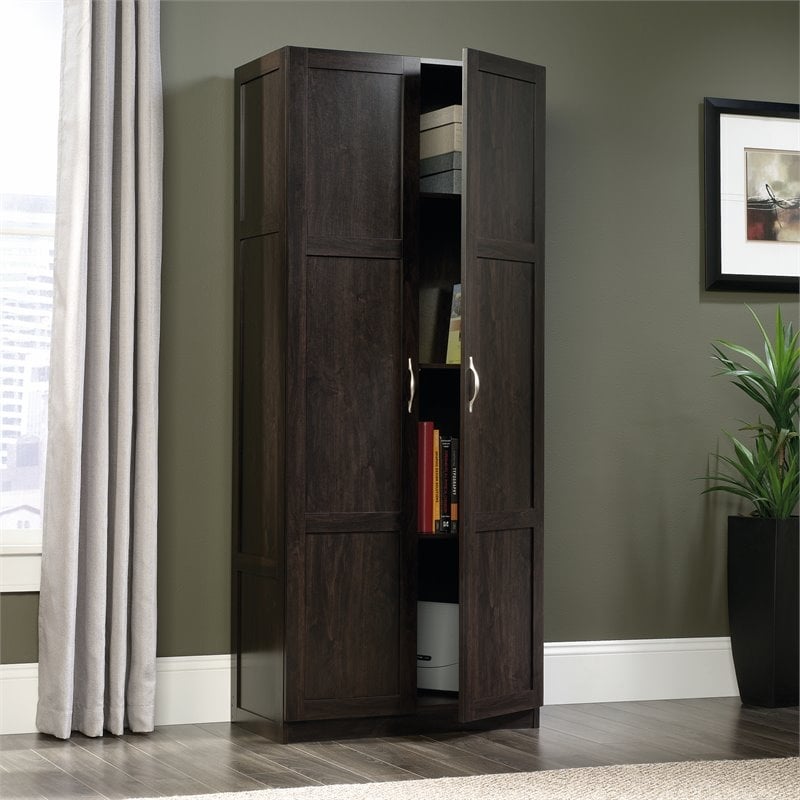 Pemberly Row Engineered Wood 4-Shelf Storage Cabinet in Cinnamon Cherry