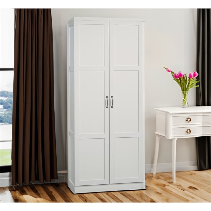 Pemberly Row Contemporary Engineered Wood Storage Cabinet in White
