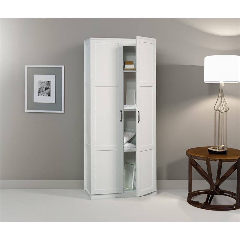 Pemberly Row Contemporary Engineered Wood Storage Cabinet in White