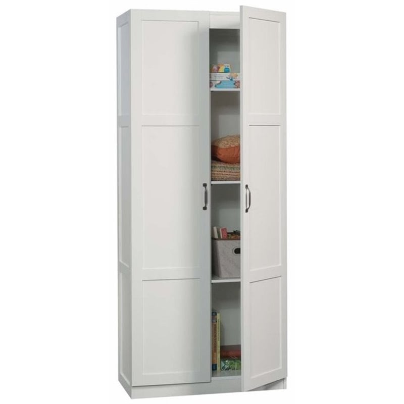 Pemberly Row Contemporary Engineered Wood Storage Cabinet in White