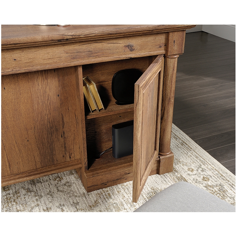 Pemberly Row Contemporary Engineered Wood Office Executive Desk in Vintage Oak