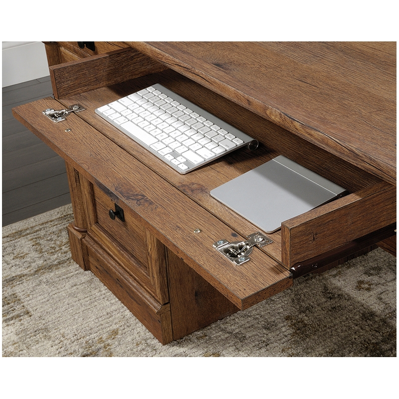 Pemberly Row Contemporary Engineered Wood Office Executive Desk in Vintage Oak