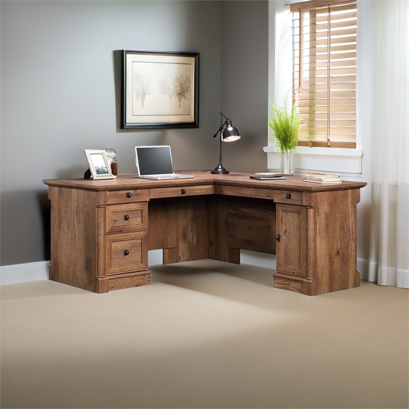 Pemberly Row Contemporary Wood L Shaped Computer Desk in Vintage Oak