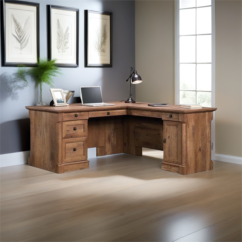 Pemberly Row Contemporary Wood L Shaped Computer Desk in Vintage Oak