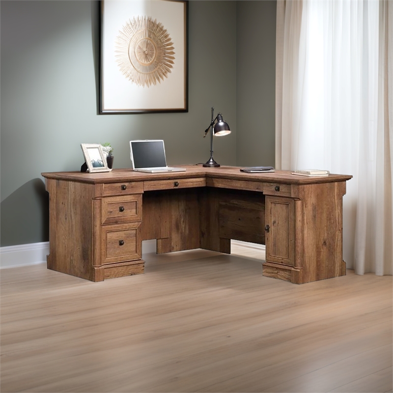 Pemberly Row Contemporary Wood L Shaped Computer Desk in Vintage Oak