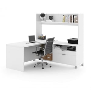 Pemberly Row L Shaped Computer Desk with Hutch in White