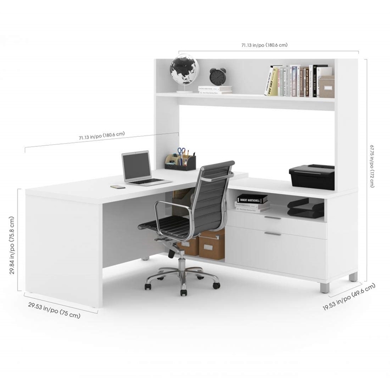 Pemberly Row L Shaped Computer Desk with Hutch in White