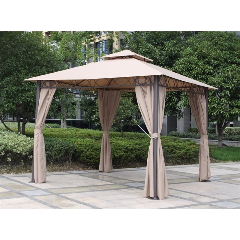 Pemberly Row Square Gazebo with Drapes in Ruby Red