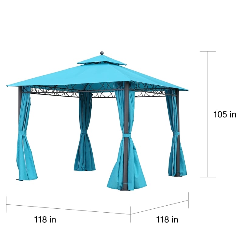 Pemberly Row Square Gazebo with Drapes in Ruby Red