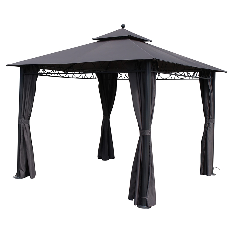 Pemberly Row Square Gazebo with Drapes in Ruby Red