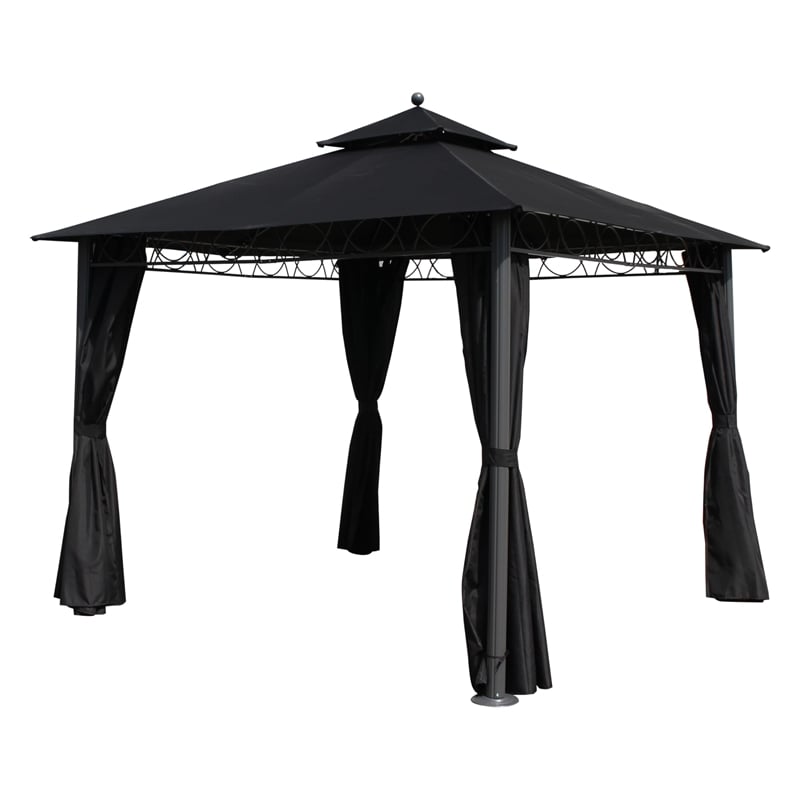 Pemberly Row Square Gazebo with Drapes in Ruby Red