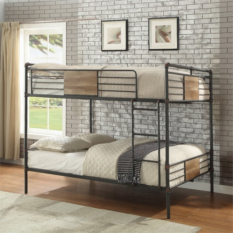 Pemberly Row Queen Over Queen Metal Bunk Bed in Sandy Black