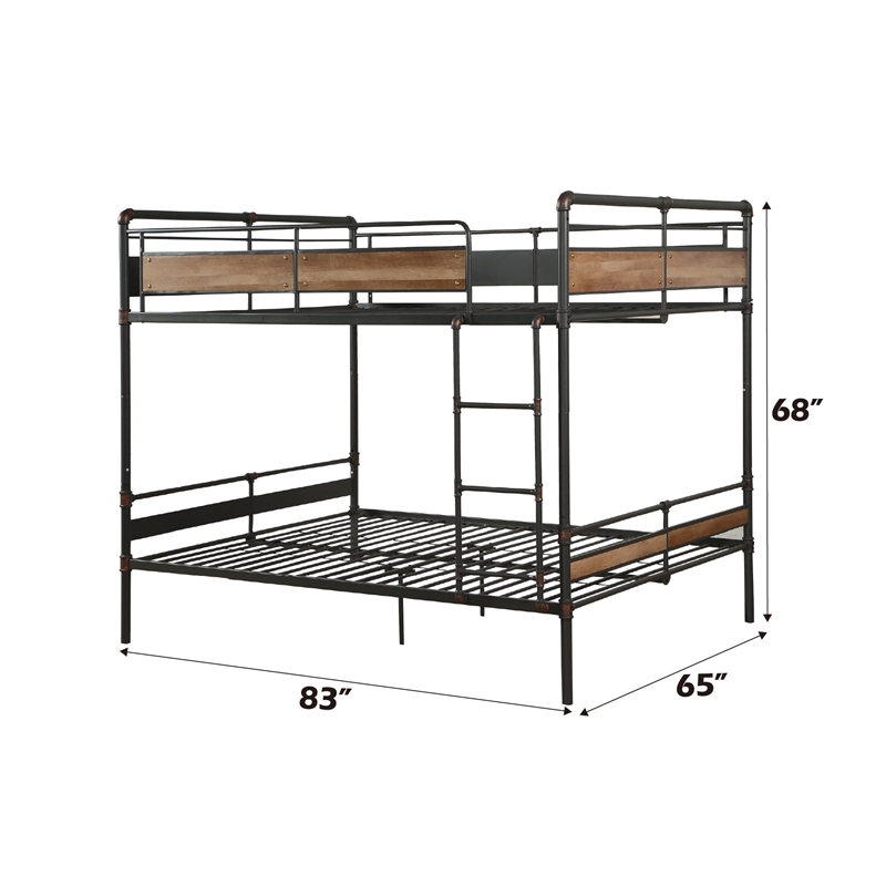 Pemberly Row Contemporary Metal Queen Over Queen Bunk Bed in Sandy Black