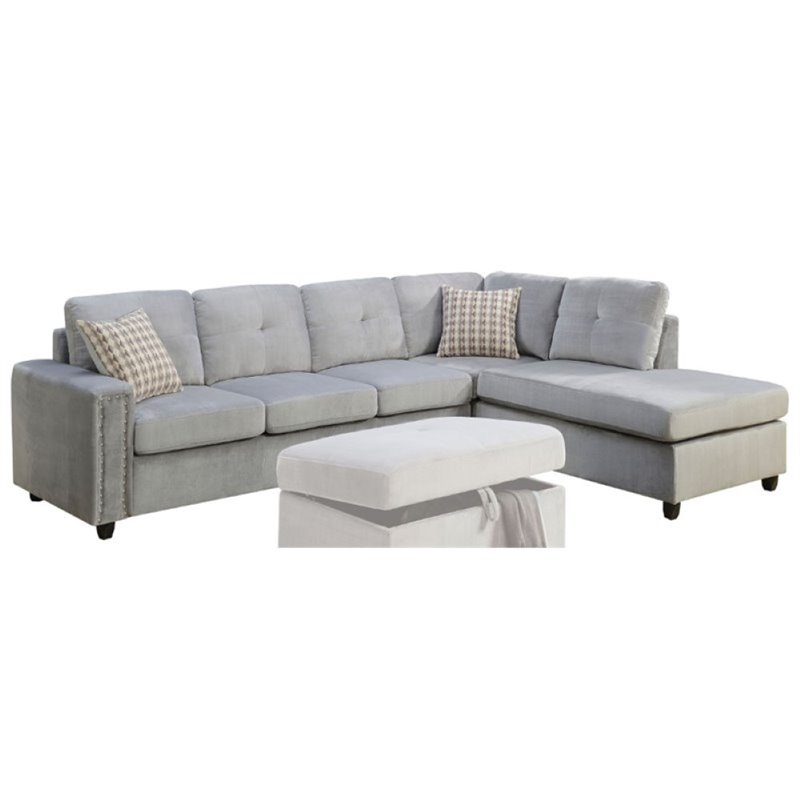 Pemberly Row Velvet Sectional in Gray PR1610506