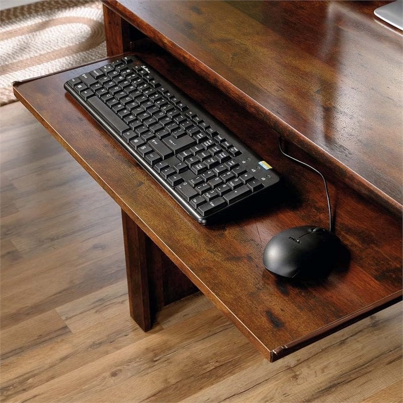 Pemberly Row Engineered Wood Computer Desk with Hutch in Curado Cherry
