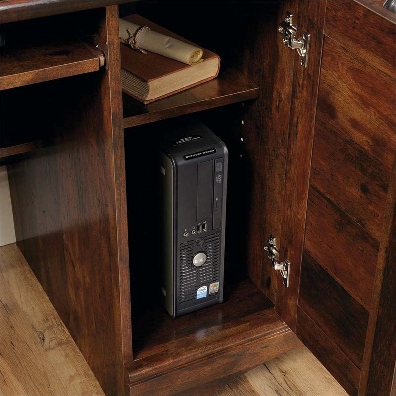 Pemberly Row Engineered Wood Computer Desk with Hutch in Curado Cherry