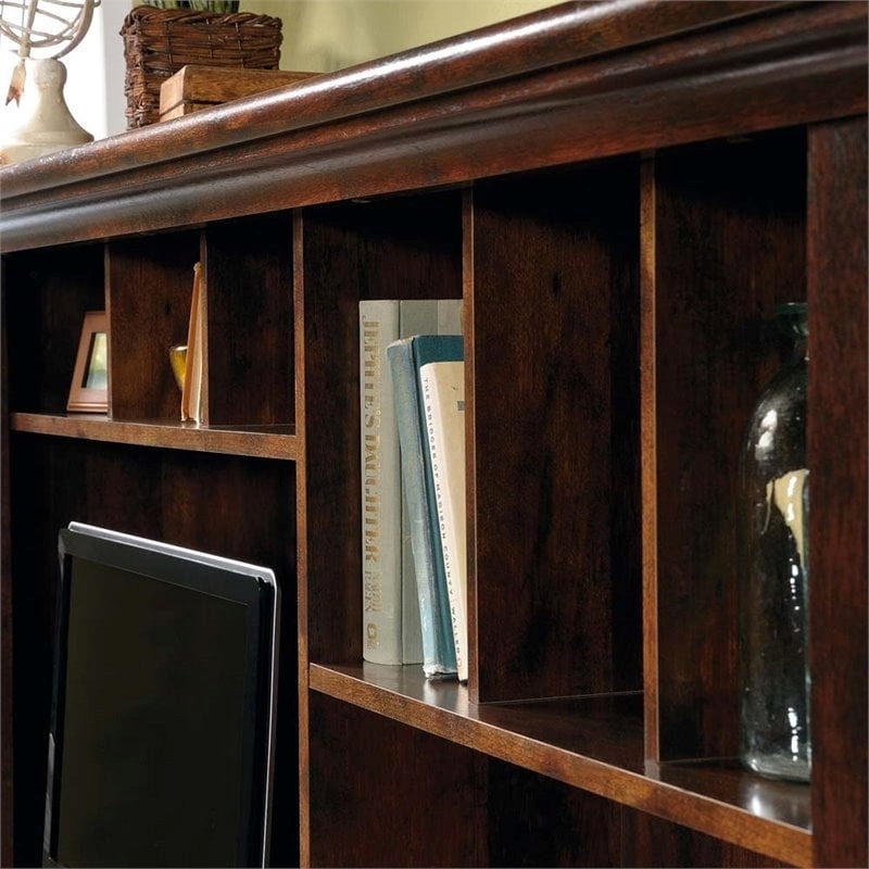 Pemberly Row Engineered Wood Computer Desk with Hutch in Curado Cherry