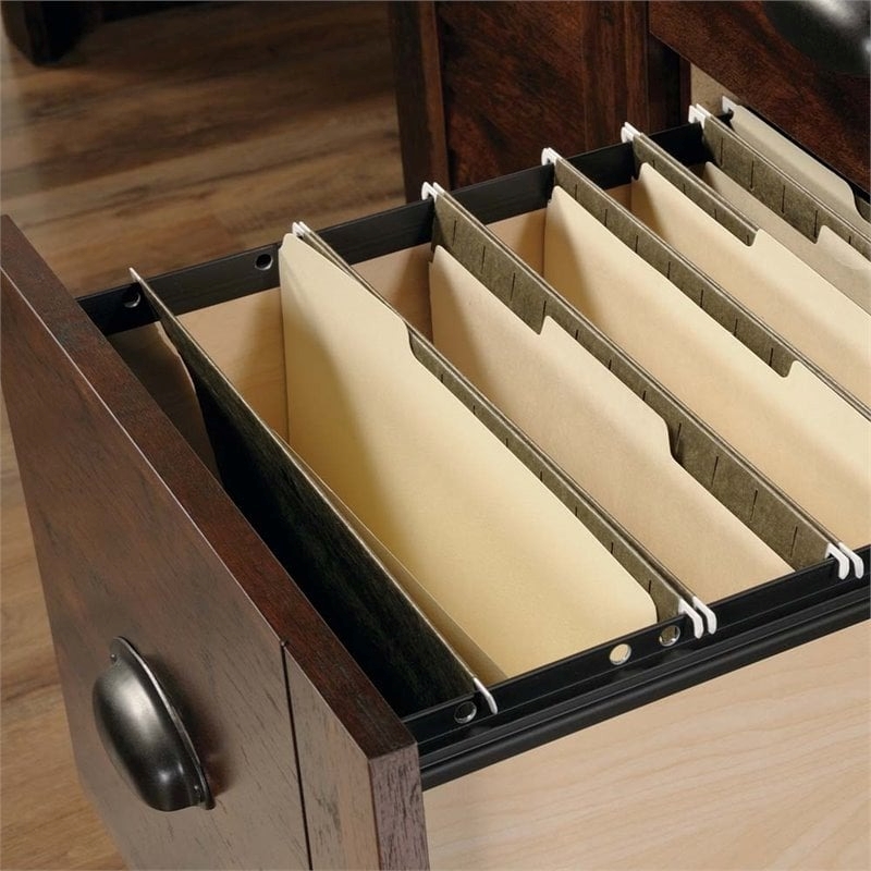 Pemberly Row Engineered Wood Computer Desk with Hutch in Curado Cherry