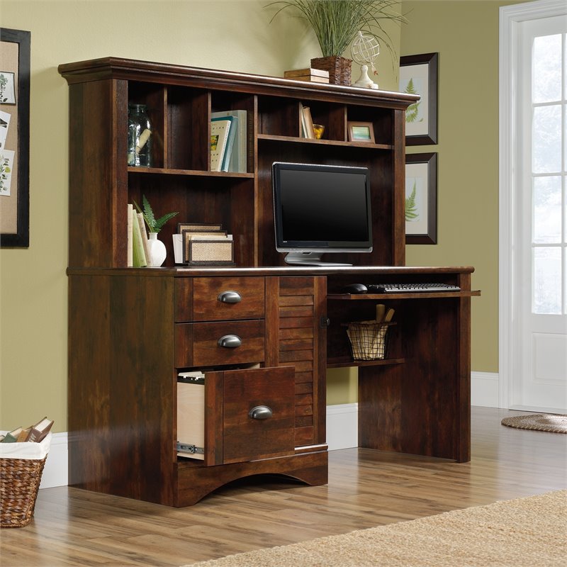 Pemberly Row Computer Desk with Hutch in Curado Cherry | Cymax Business