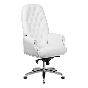 Pemberly Row Traditional Faux Leather High Back Swivel Office Chair in White