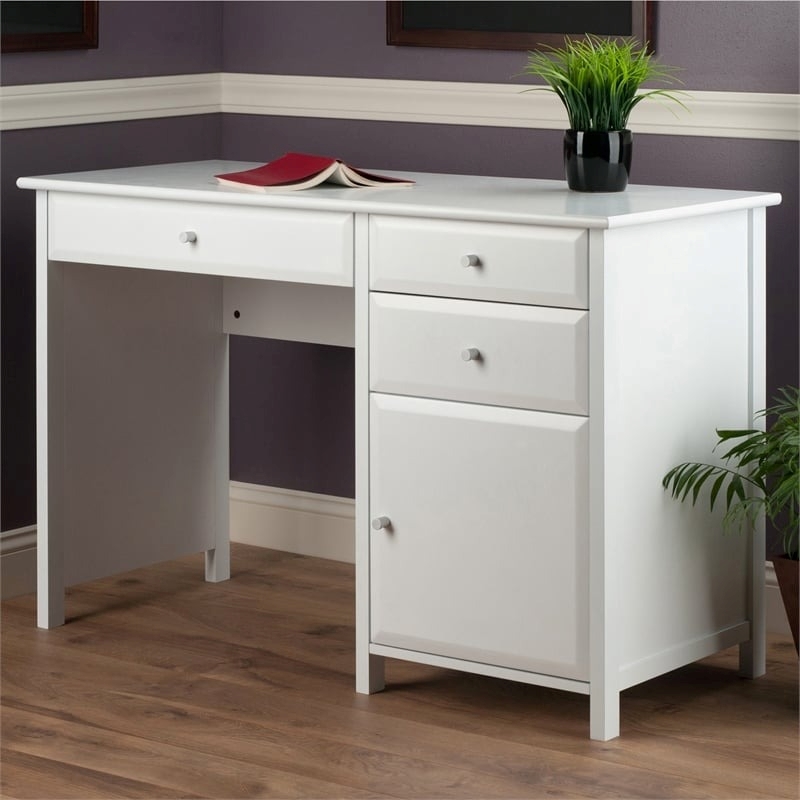 Pemberly Row Transitional Composite Wood Office Writing Desk in White