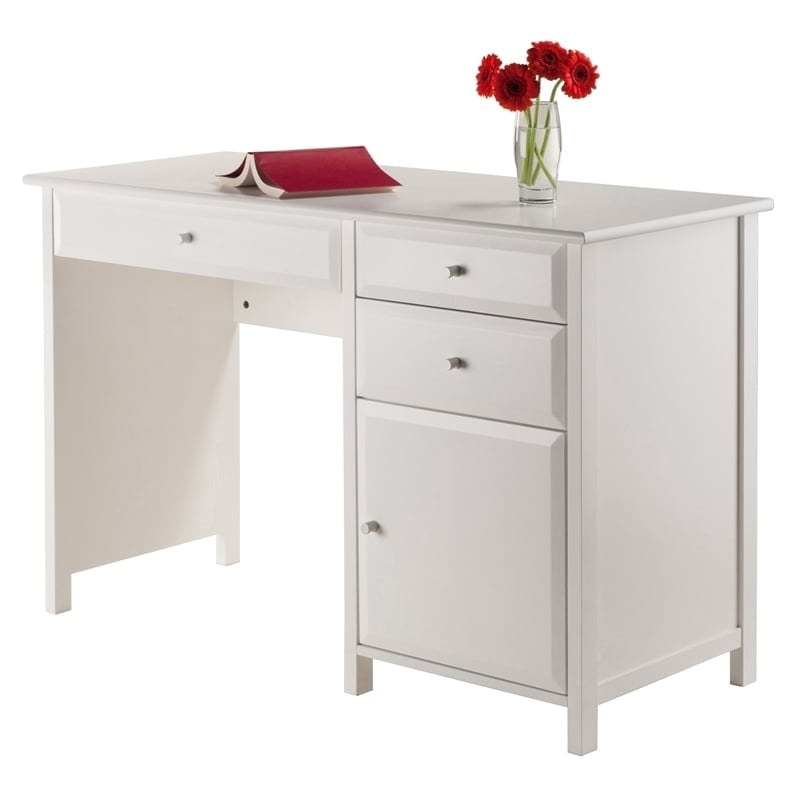 Pemberly Row Transitional Composite Wood Office Writing Desk in White
