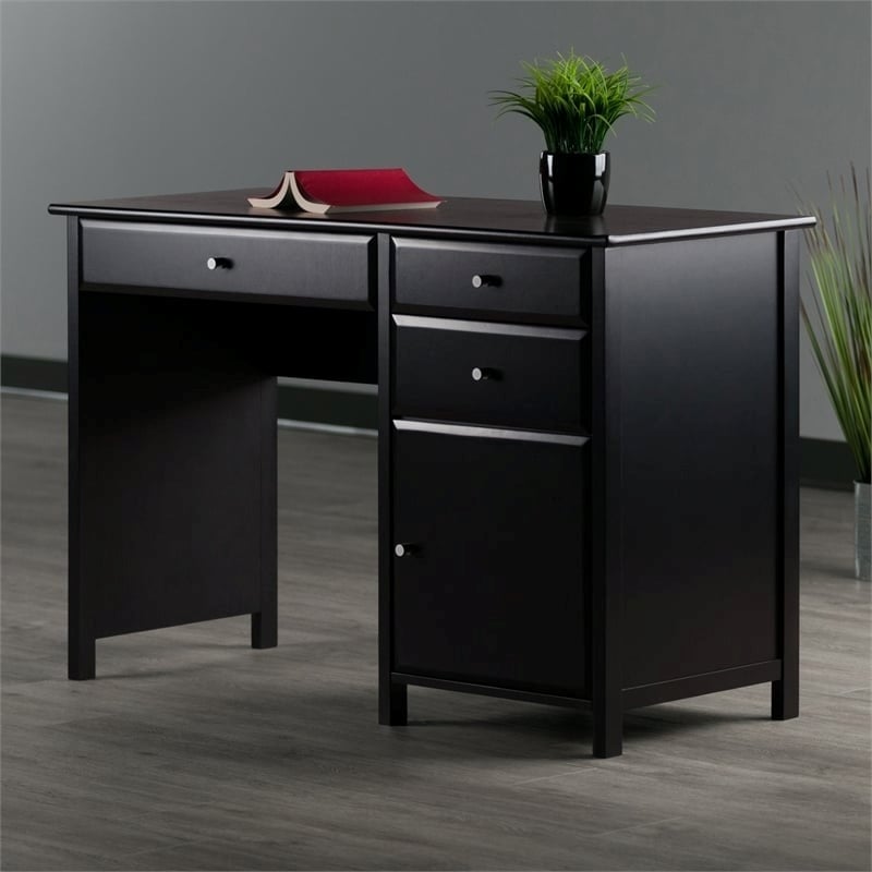 Pemberly Row Transitional Composite Wood Office Writing Desk in Black