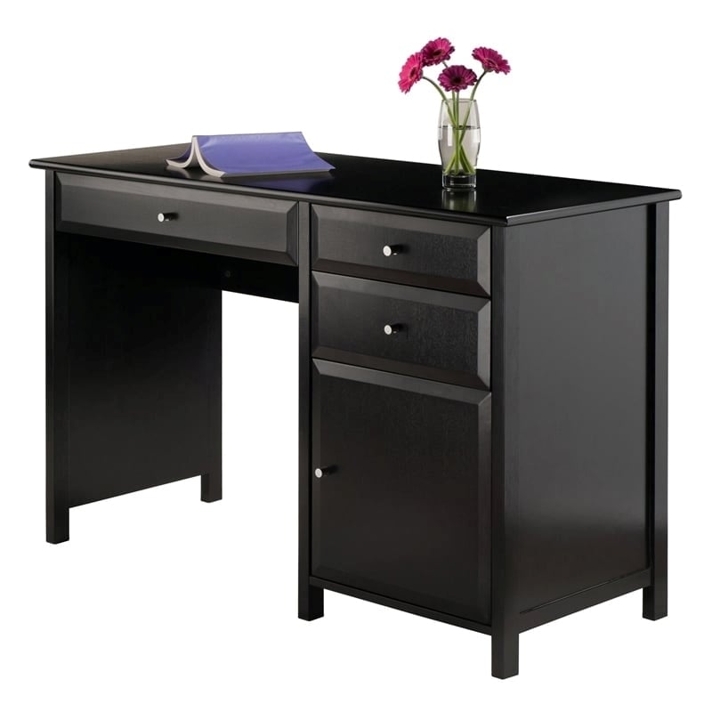 Pemberly Row Transitional Composite Wood Office Writing Desk in Black