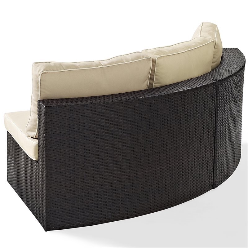 Pemberly Row Wicker Patio Round Sectional Sofa with Sand Cushions