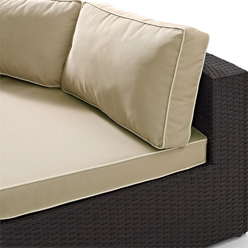 Pemberly Row Wicker Patio Round Sectional Sofa with Sand Cushions