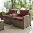 Pemberly Row 2 Piece Outdoor Wicker Seating Set with Sangria Cushions