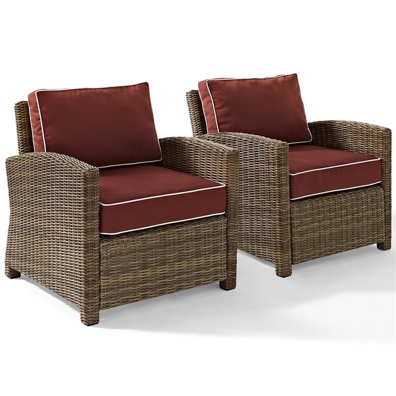 Pemberly Row 2 Piece Outdoor Wicker Seating Set with Sangria Cushions