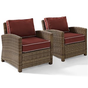 pemberly row 2 piece outdoor wicker seating set with sangria cushions