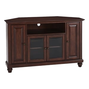 Pemberley Row Solid Wood Mahogany Corner TV Stand Rectangular Wire Management 47.75&quotW x 20&quotD x 30&quotH Unassembled