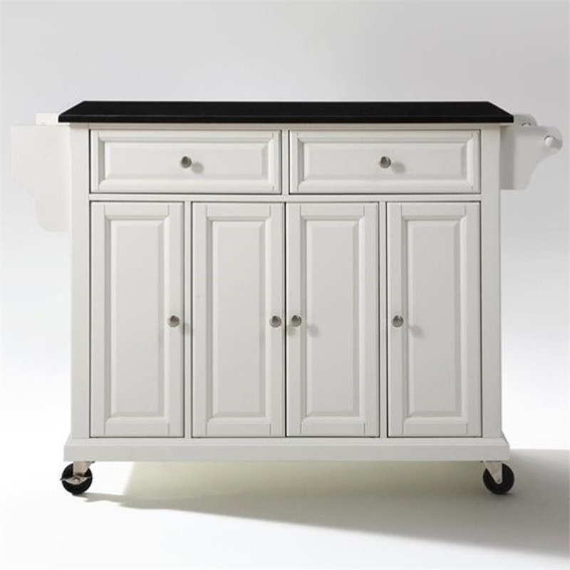 Pemberly Row Traditional Wood Solid Kitchen Cart with Granite Top in White/Black