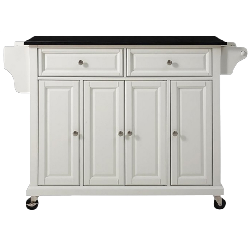 Pemberly Row Traditional Wood Solid Kitchen Cart with Granite Top in White/Black