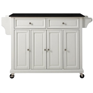 Pemberly Row Traditional Wood Solid Kitchen Cart with Granite Top in White/Black