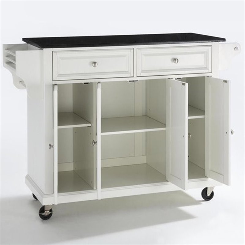 Pemberly Row Traditional Wood Solid Kitchen Cart with Granite Top in White/Black