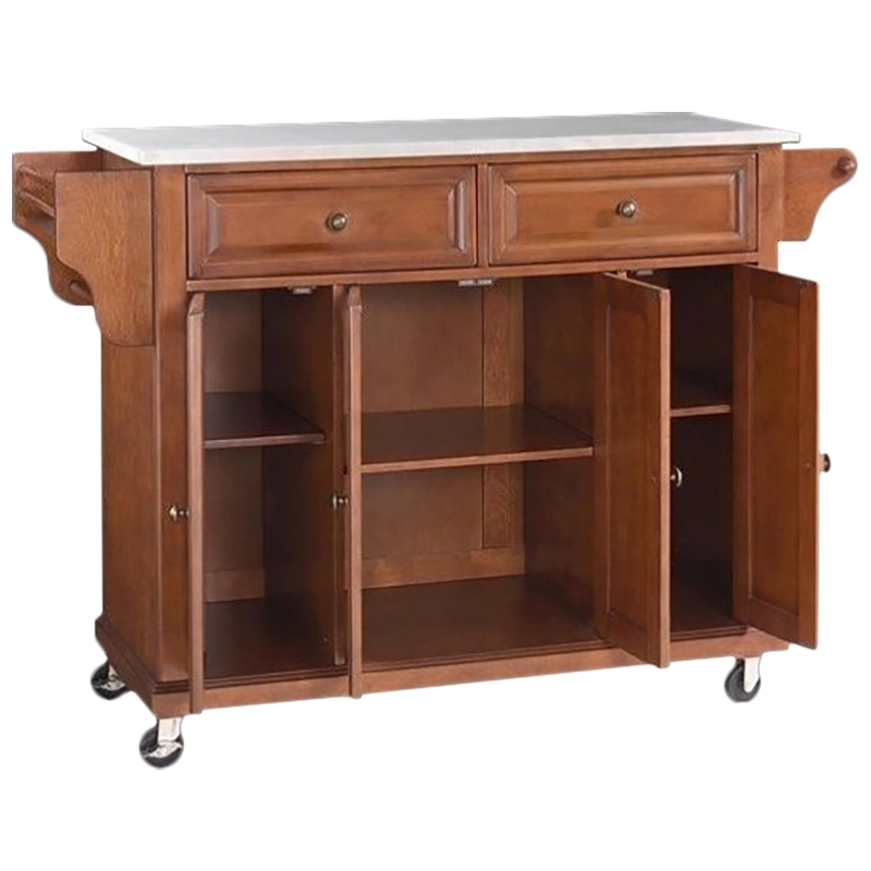 Pemberly Row Traditional Wood/Stainless Steel Kitchen Cart in Cherry