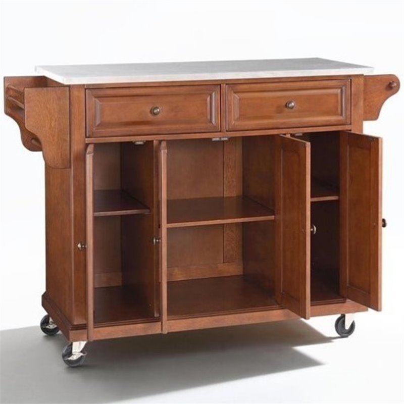 Pemberly Row Traditional Wood/Stainless Steel Kitchen Cart in Cherry