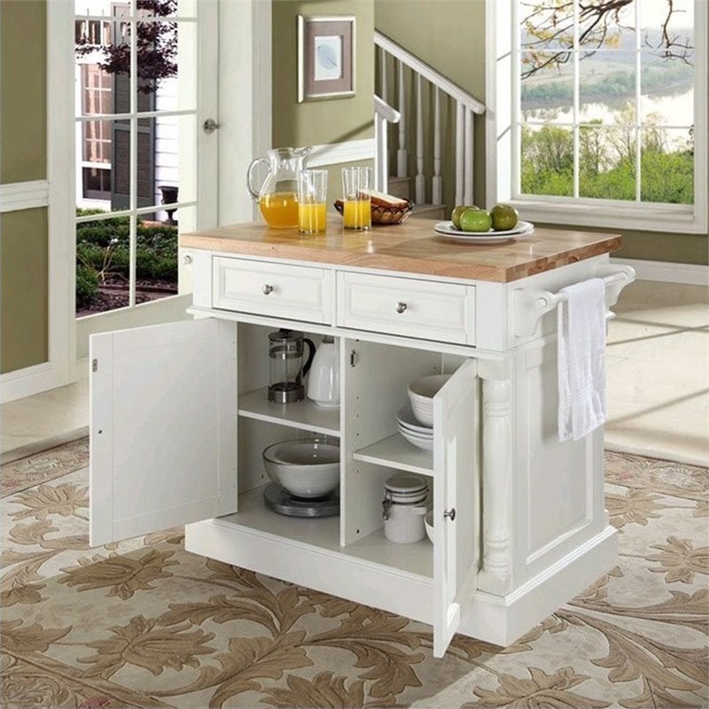 Pemberly Row 4-Shelf Wood Kitchen Island Butcher Block in White