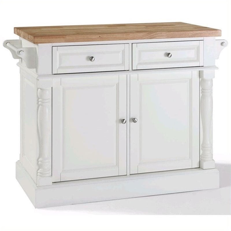 Pemberly Row Kitchen Island Butcher Block in White Cymax Business