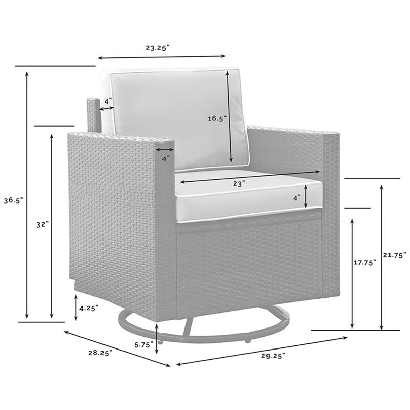 Pemberly Row Wicker Patio Swivel Rocker with Gray Cushions