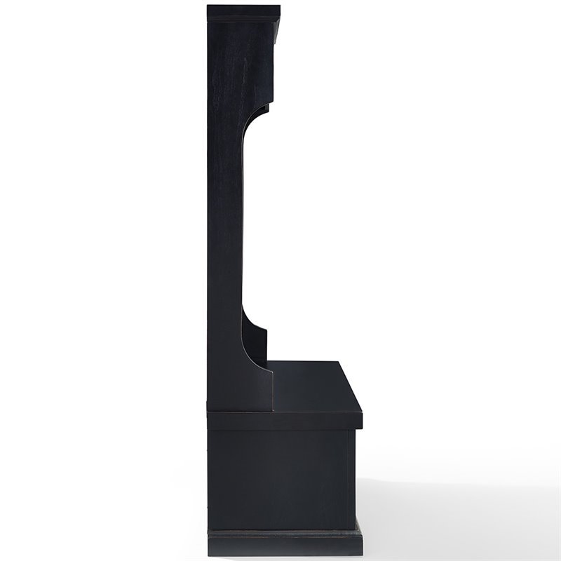 Pemberly Row Coastal Wood Hall Tree in Distressed Black Finish