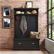 Pemberly Row Coastal Wood Hall Tree in Distressed Black Finish