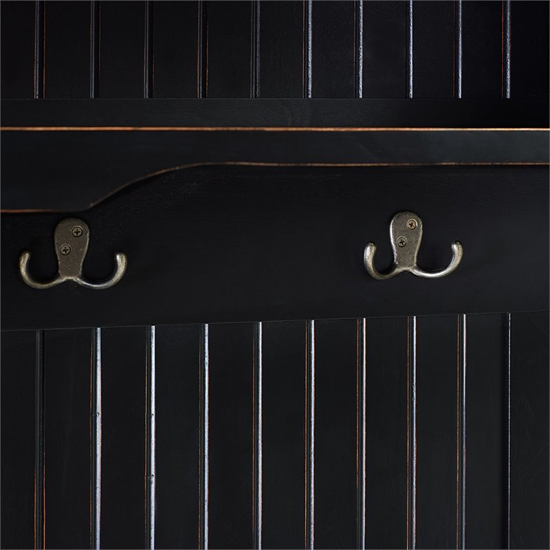 Pemberly Row Coastal Wood Hall Tree in Distressed Black Finish