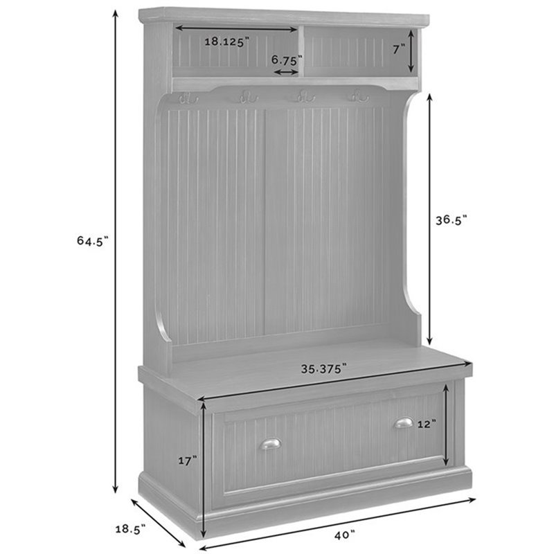 Pemberly Row Coastal Wood Hall Tree in Distressed Black Finish