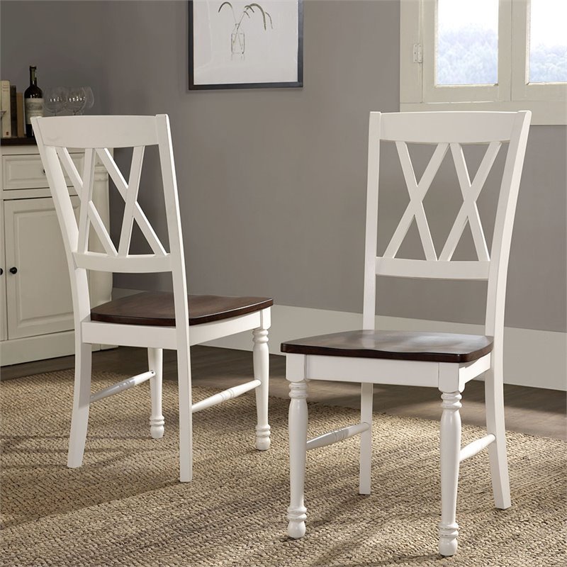Pemberly Row Wood Turned Leg Dining Side Chair in White (Set of 2)