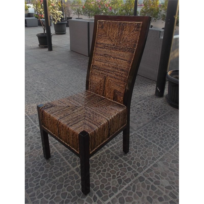 Pemberly Row Coastal Wood Woven Abaca Dining Chair in Mahogany Brown